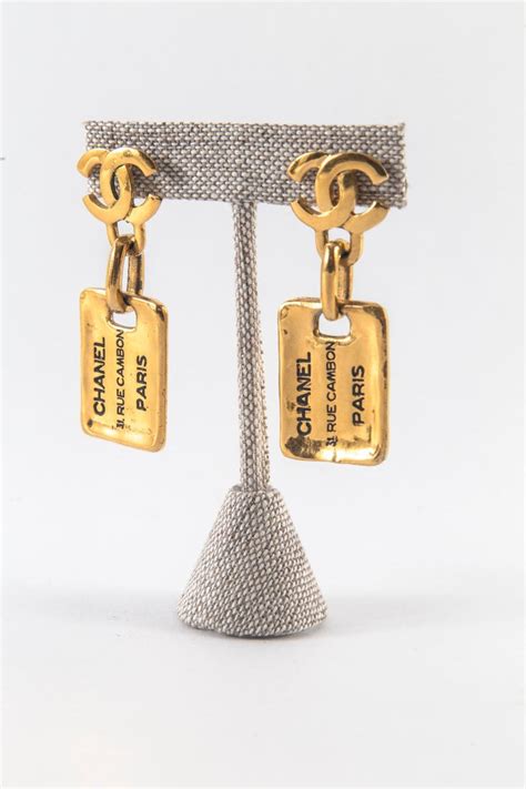 chanel dog tag earrings|chanel clip on earrings.